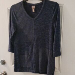 ****Chico's Grey Knit Top With Front Pocket Size 1